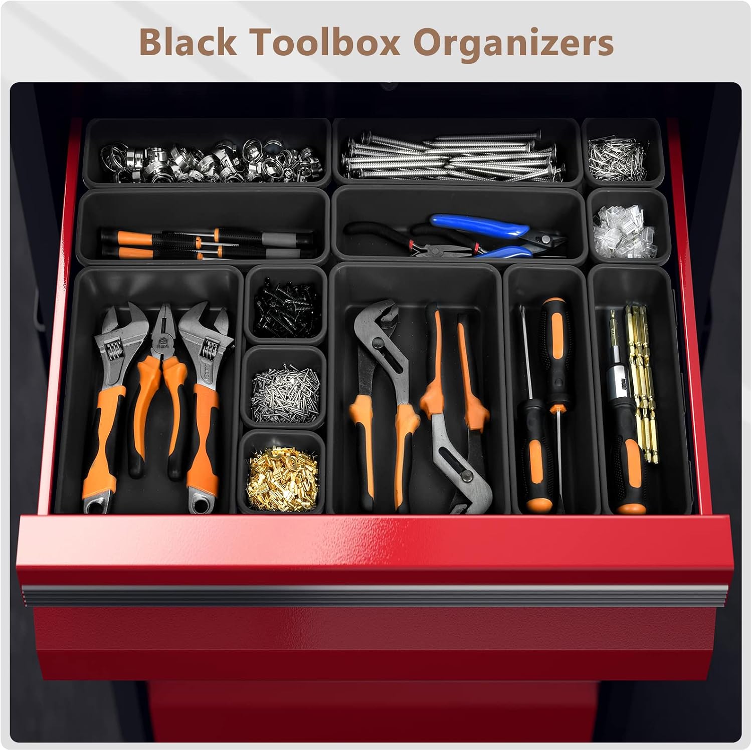 A-LuGei 【More Larger Size】 【69 PCS-5 Size】 Tool Box Organizer Tray Divider Set【Black】 Desk Drawer Organizer Bin, Garage Organization and Storage Toolbox for Rolling Tool Chest Cart Cabinet WorkBench