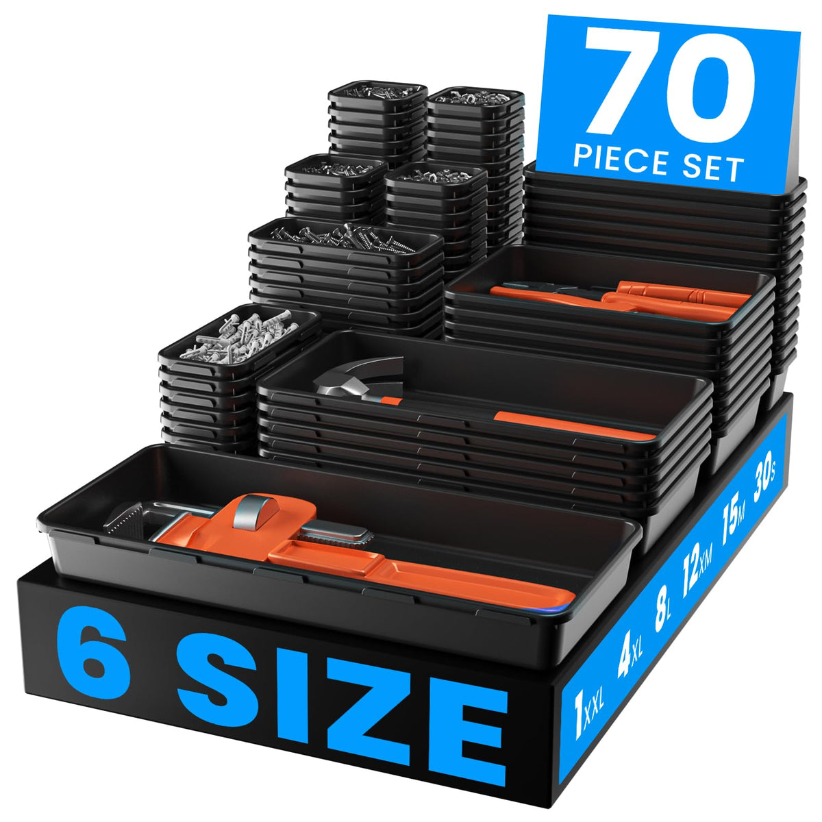 A-LuGei 【More Larger Size】 【69 PCS-5 Size】 Tool Box Organizer Tray Divider Set【Black】 Desk Drawer Organizer Bin, Garage Organization and Storage Toolbox for Rolling Tool Chest Cart Cabinet WorkBench