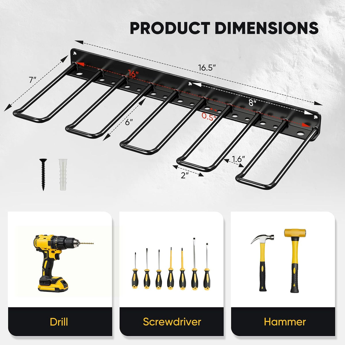 POKIPO Power Tool Organizer, 4 Drill Holder Wall Mount, Heavy Duty Garage Tool Organizer and Storage, Suitable Tool Rack for Tool Room, Workshop, Garage
