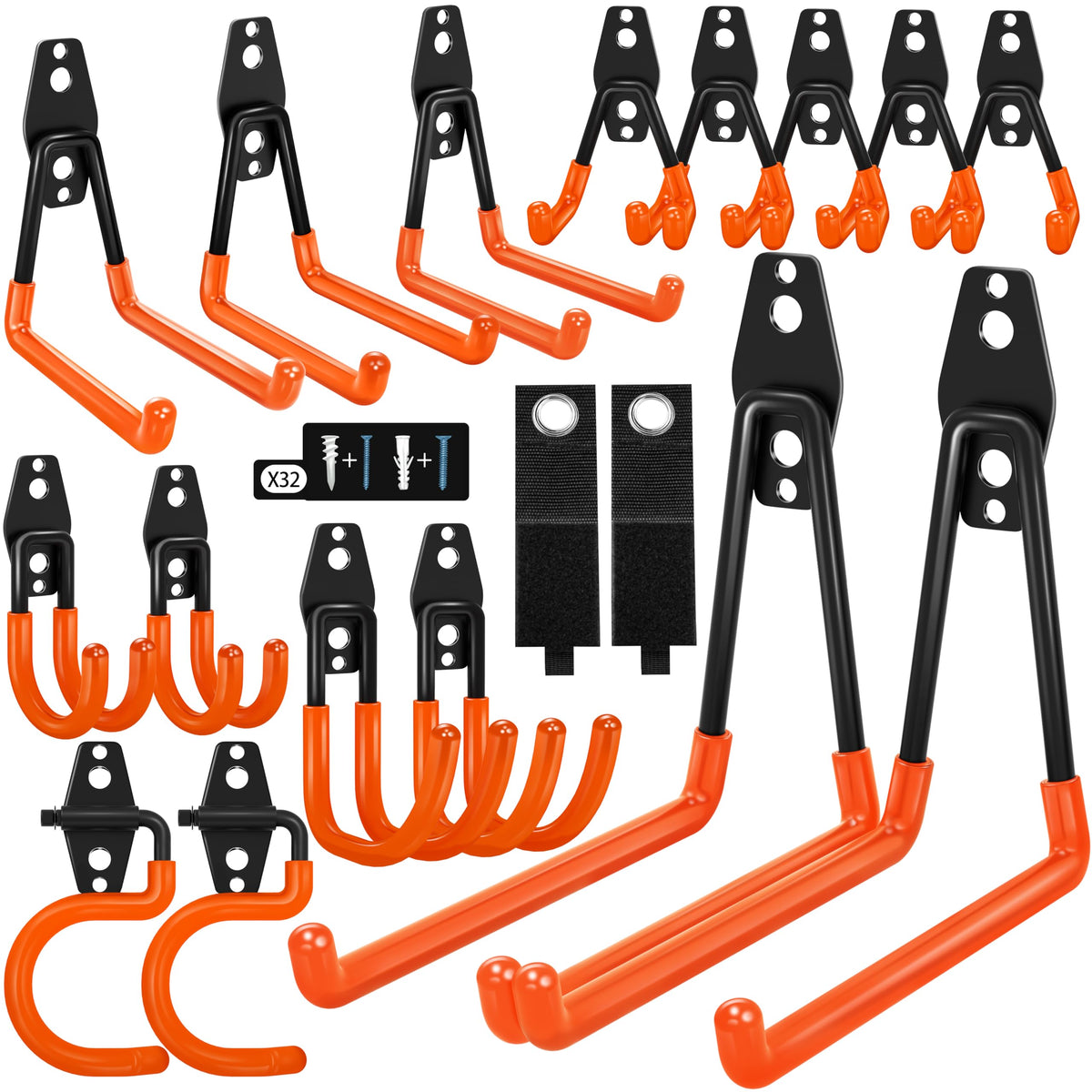 18 Pack Garage Hooks Heavy Duty - Anti-Slip Coating | Garage Storage Hooks for Hanging Bike，Ladder，Garden Tools，Hose