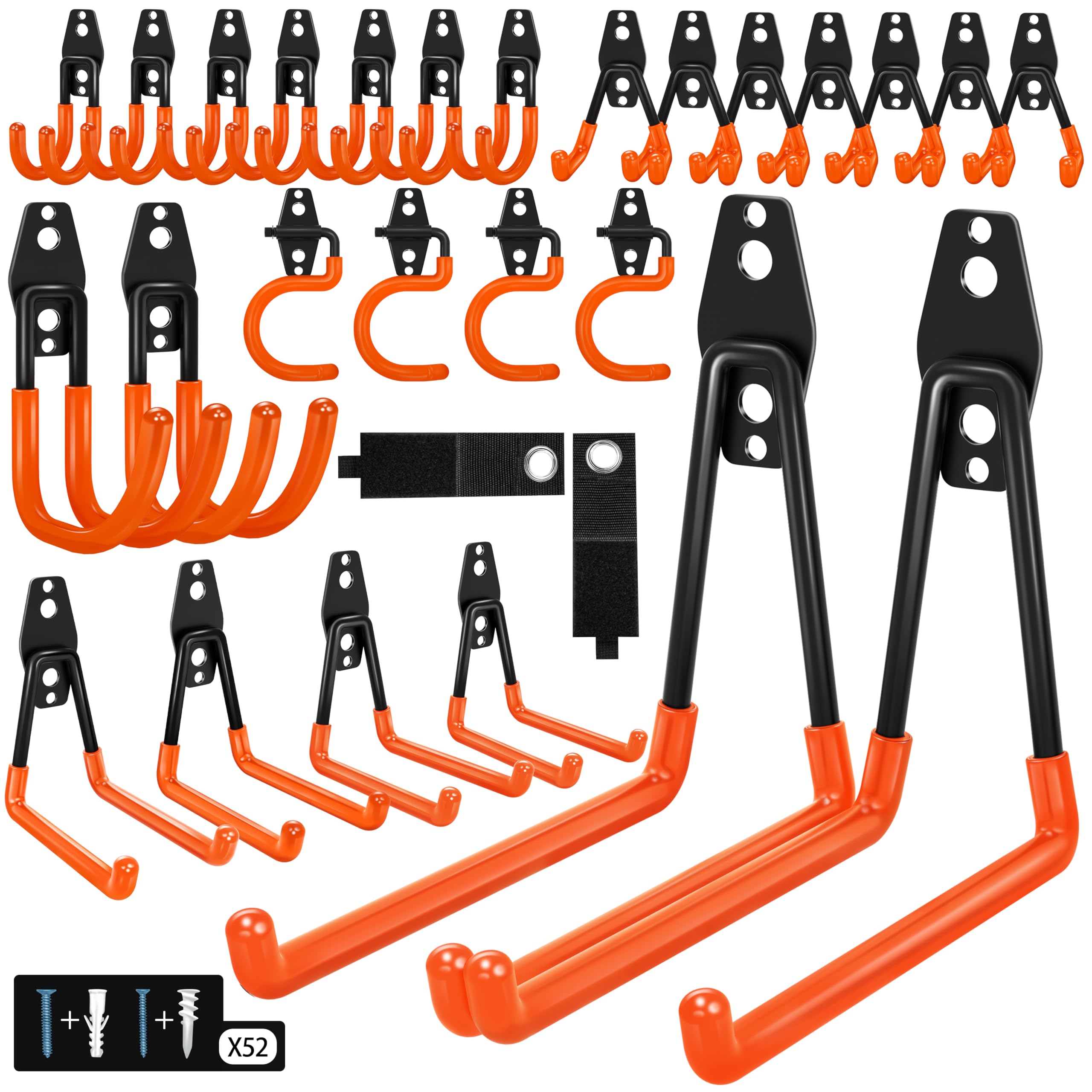 18 Pack Garage Hooks Heavy Duty - Anti-Slip Coating | Garage Storage Hooks for Hanging Bike，Ladder，Garden Tools，Hose